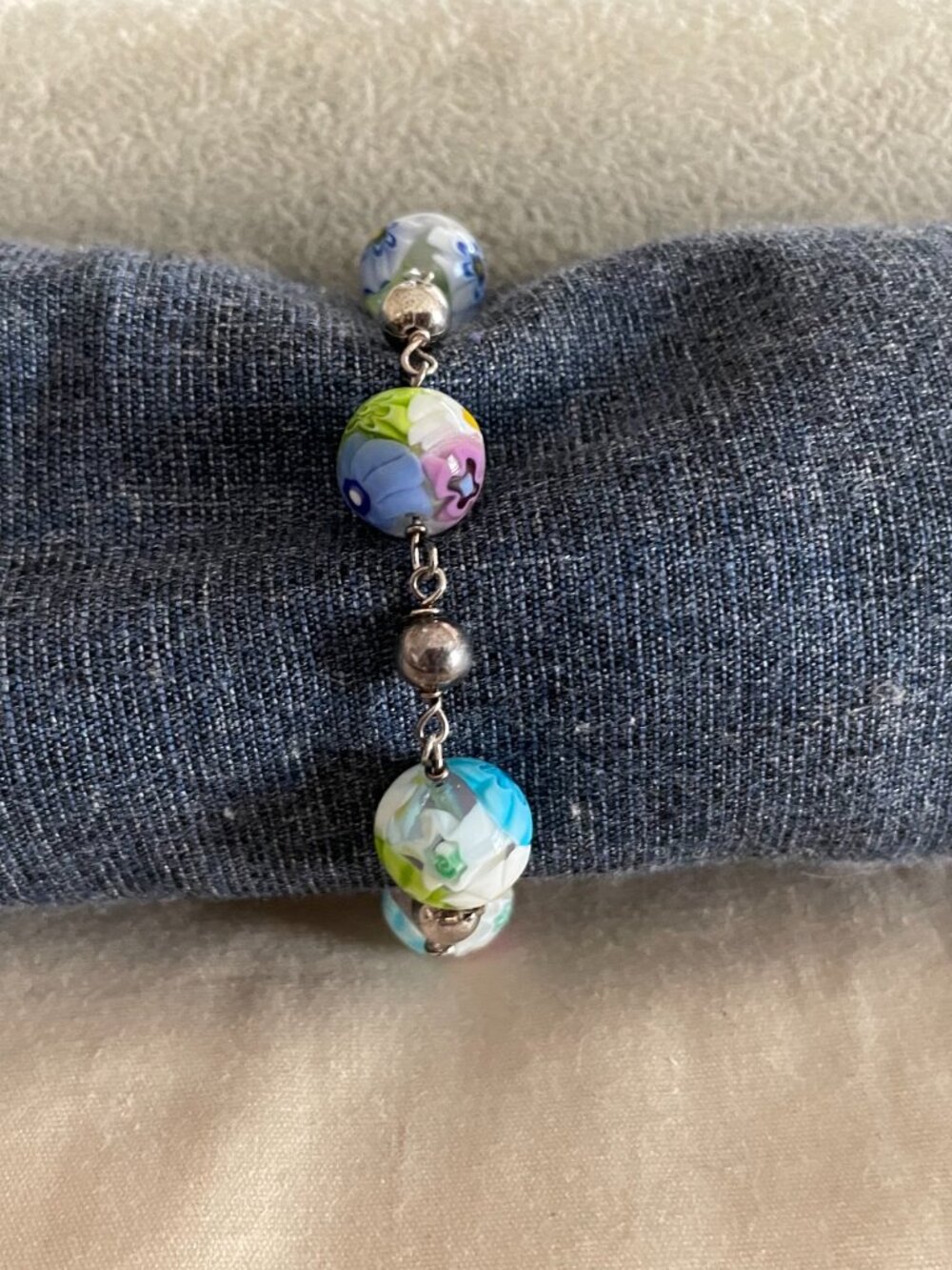 LAST Vintage Sterling Silver Handmade Colorful Bracelet 15 grams 7" Hippie Boho - Picture 2 of 10